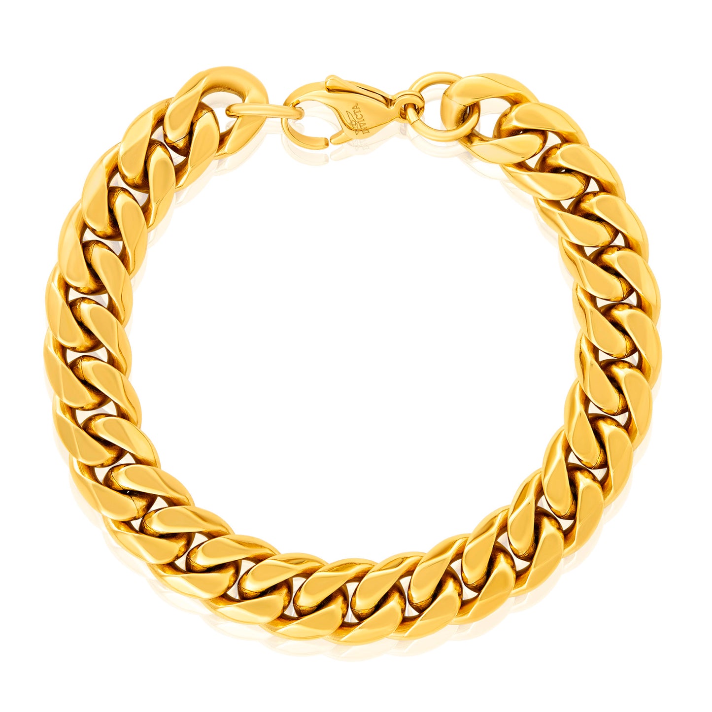 Men's Rounded Beveled Edge Curb Chain Gold Steel Bracelet