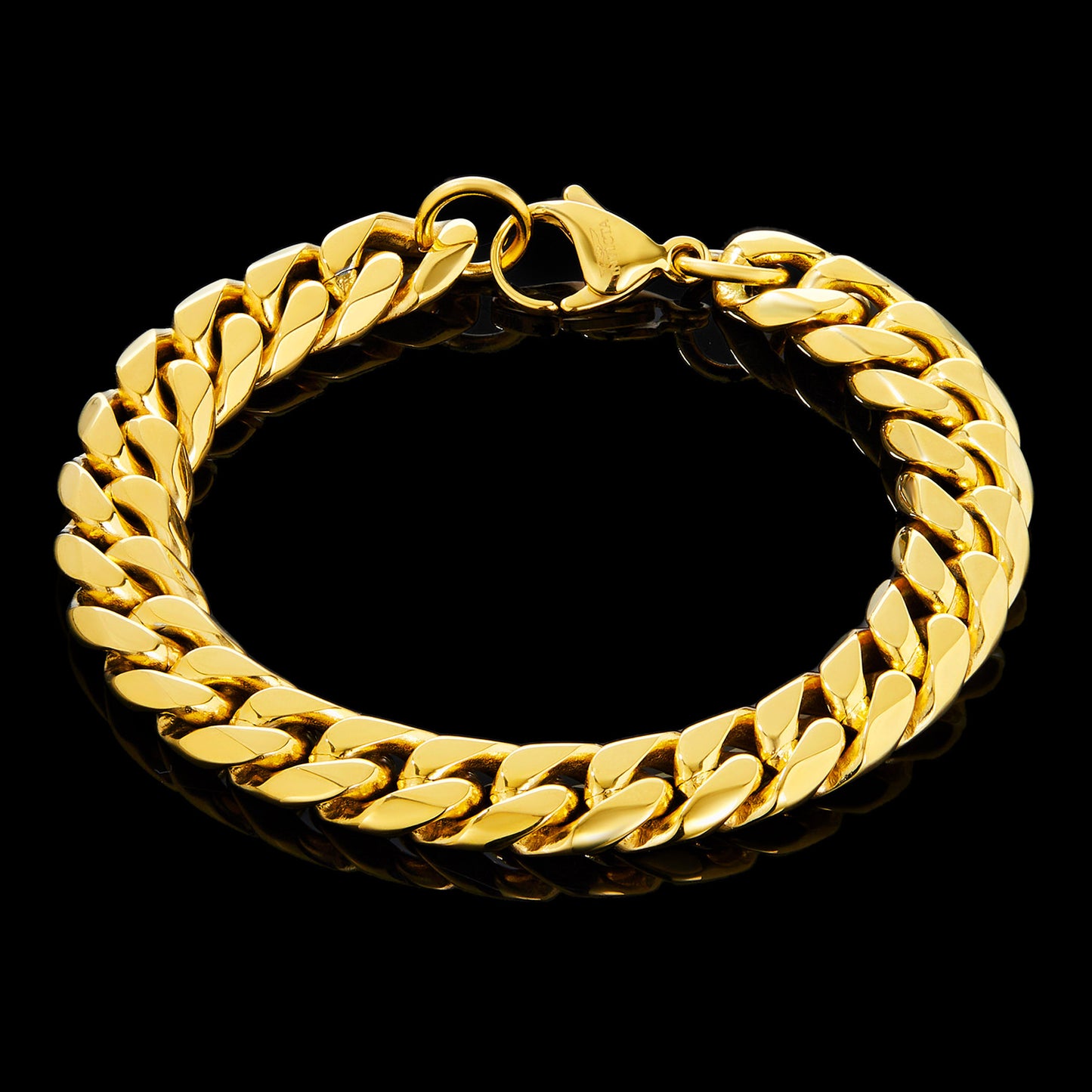 Men's Rounded Beveled Edge Curb Chain Gold Steel Bracelet