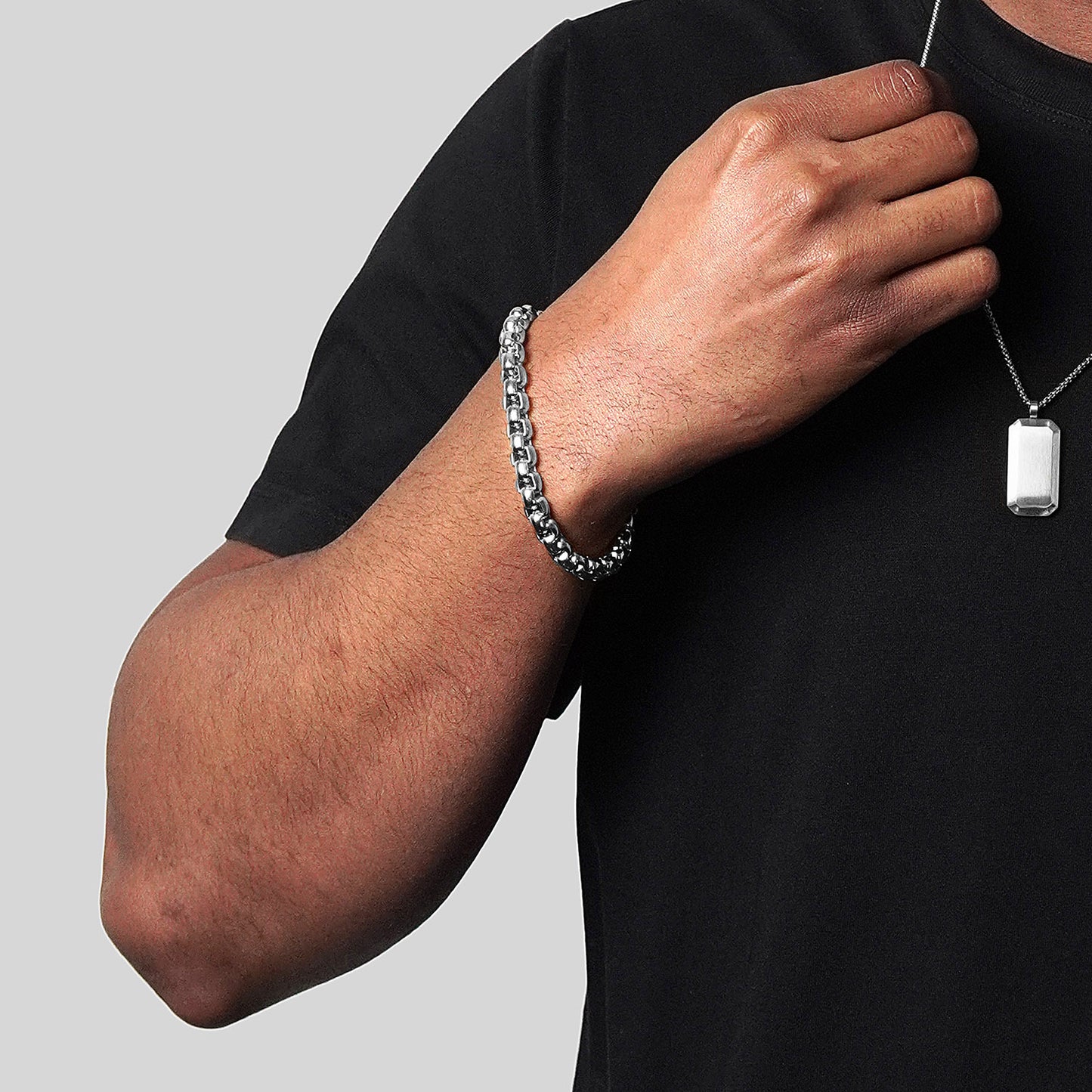 Men's Polished Box Chain Cuff Bracelet