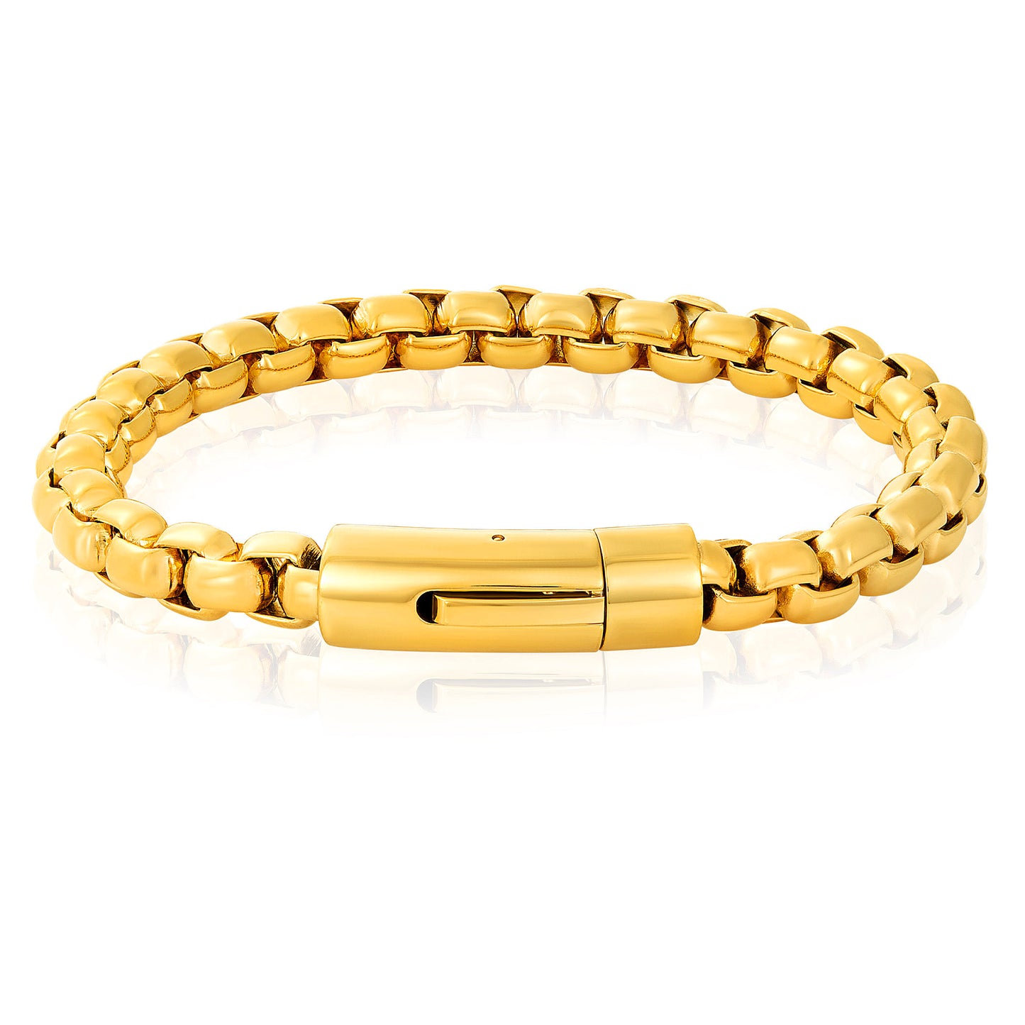 Men's Box Chain Cuff Gold Steel Bracelet