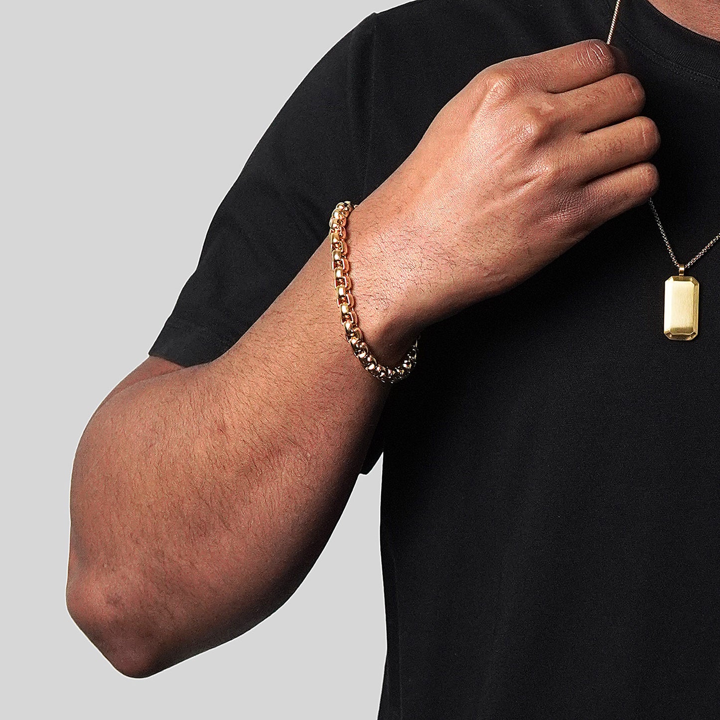 Men's Box Chain Cuff Gold Steel Bracelet