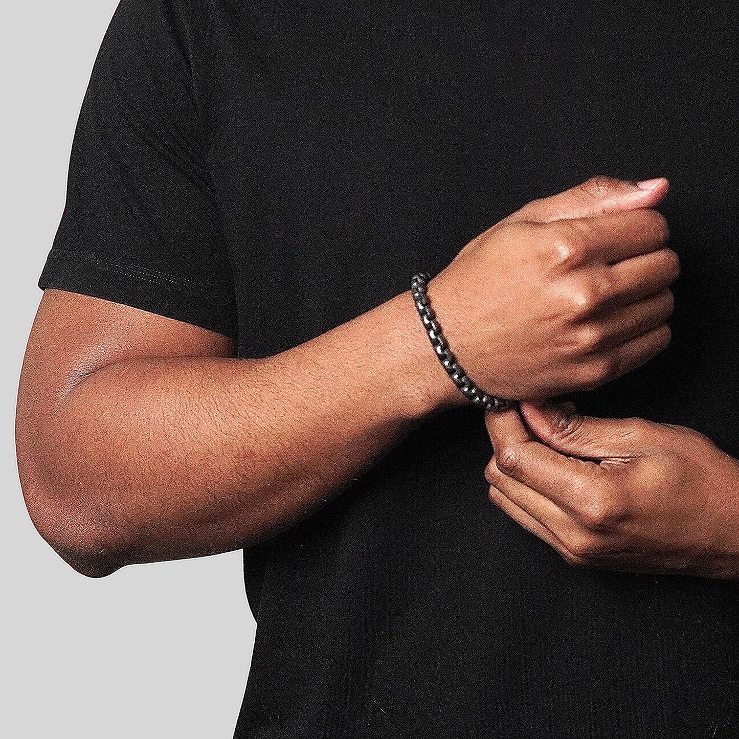 Men's Box Chain Cuff Gunmetal Steel Bracelet