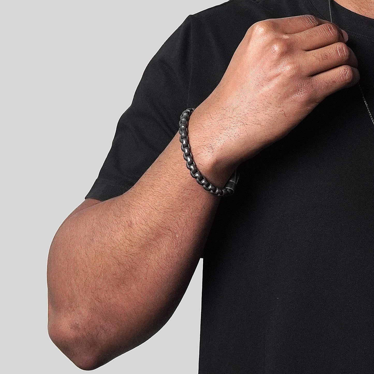 Men's Box Chain Cuff Gunmetal Steel Bracelet