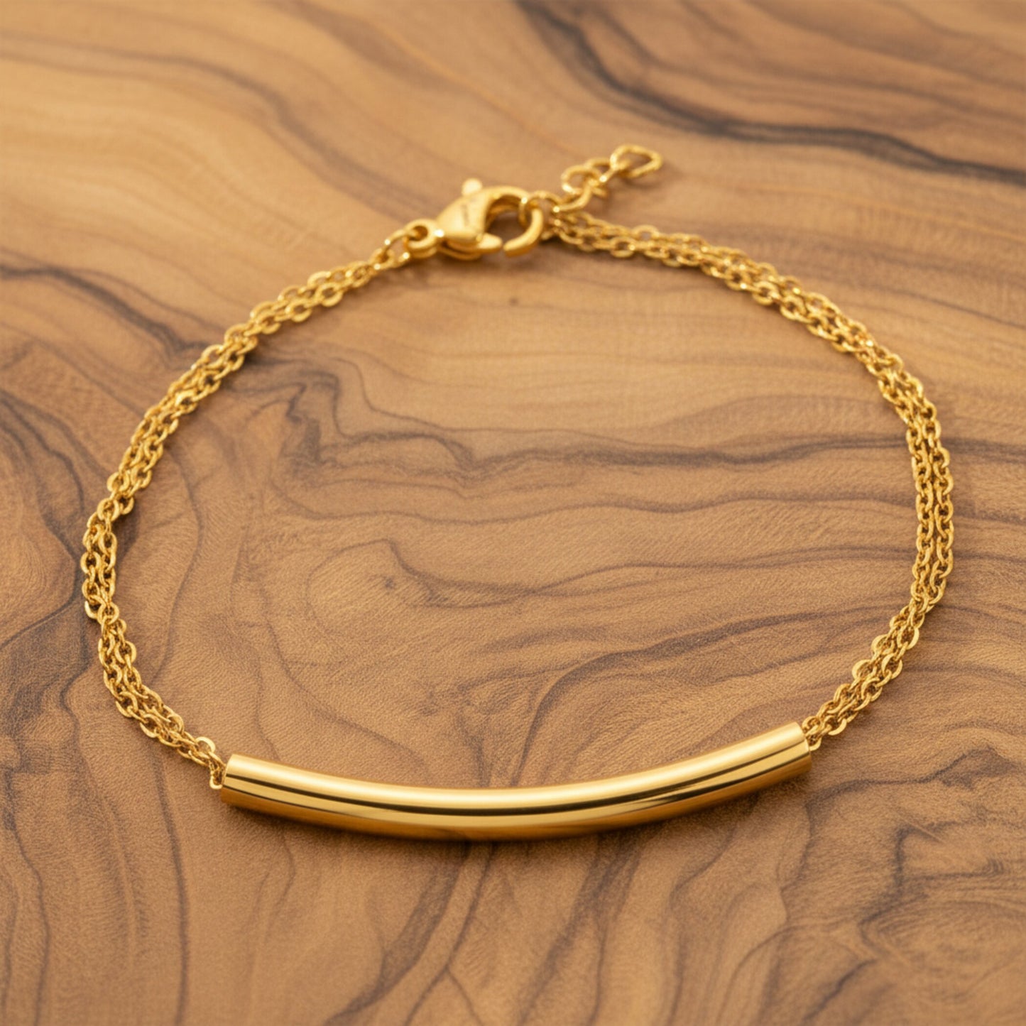 ELYA Polished Cylinder Bar Gold Plated Steel Chain Bracelet - 7"