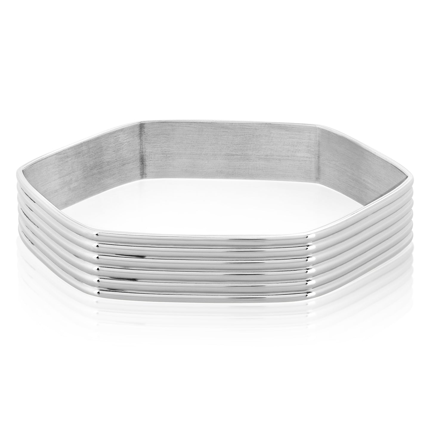 ELYA Women's Grooved Geometric Steel Bangle Bracelet