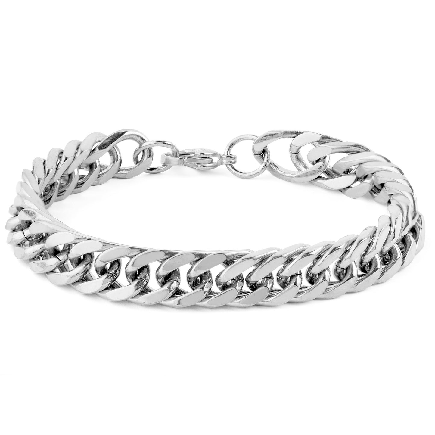 Men's Polished Stainless Steel Curb Chain Bracelet (10mm) - 8"