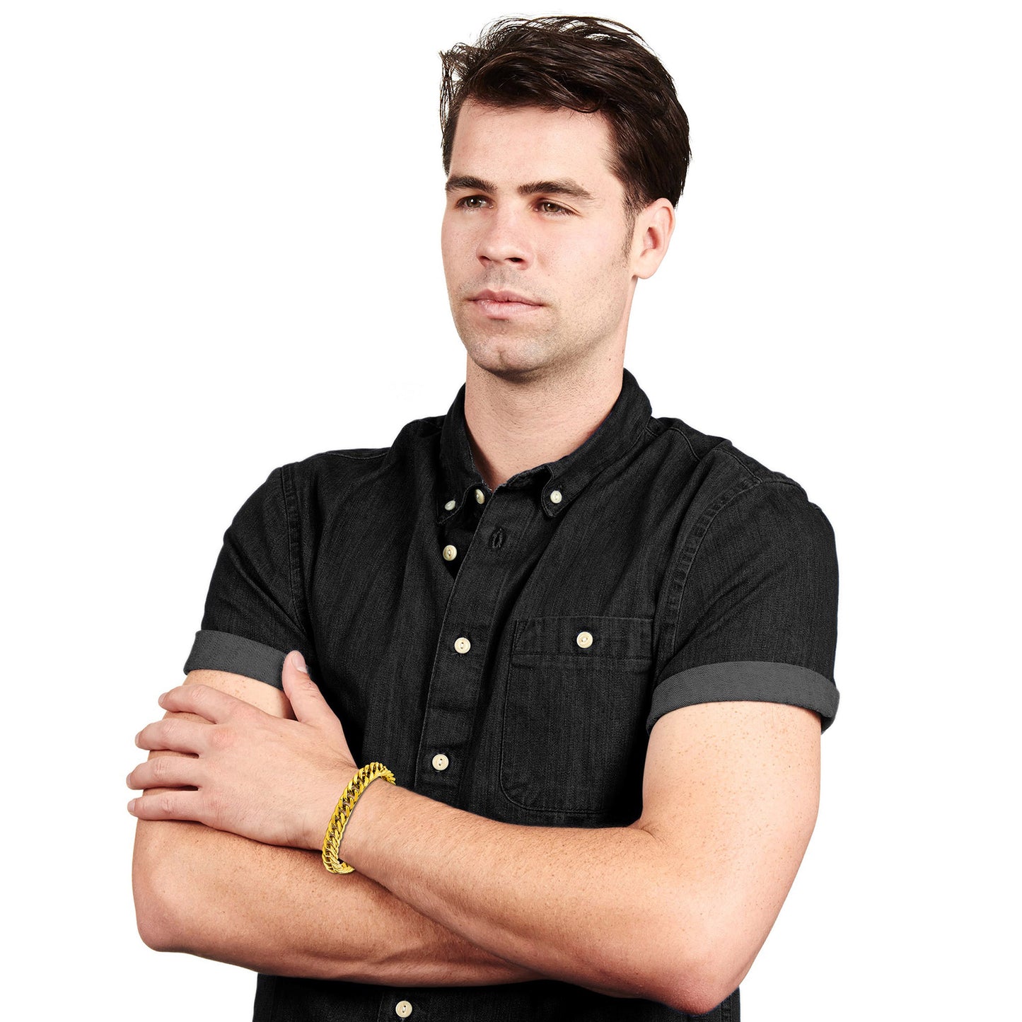 Men's Polished Stainless Steel Curb Chain Bracelet (10mm) - 8"