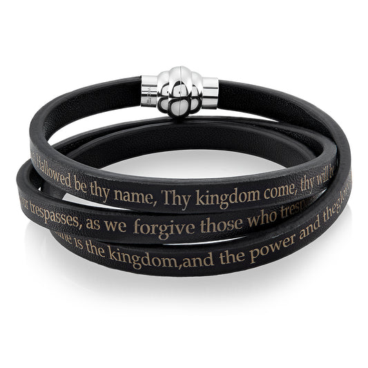 Men's or Women's Lord's Prayer Leather Wrap Bracelet