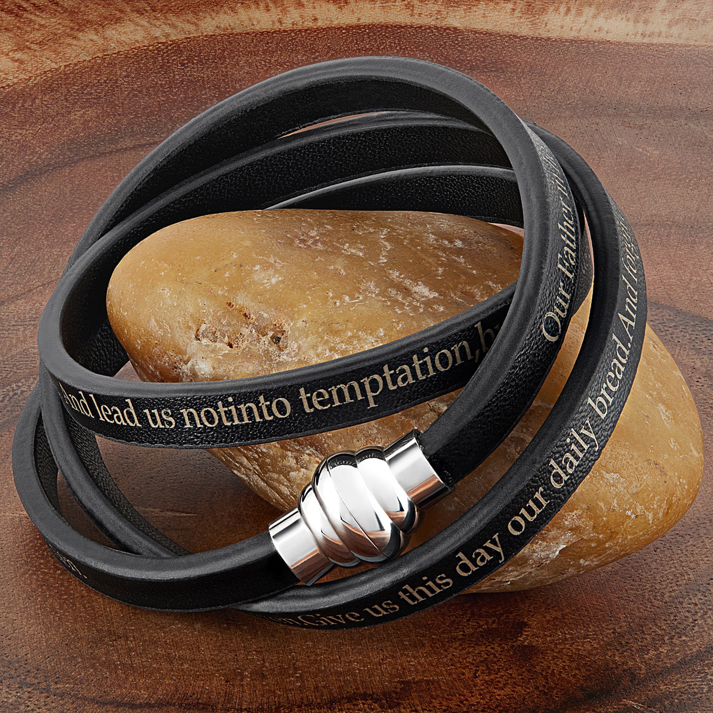Men's or Women's Lord's Prayer Leather Wrap Bracelet