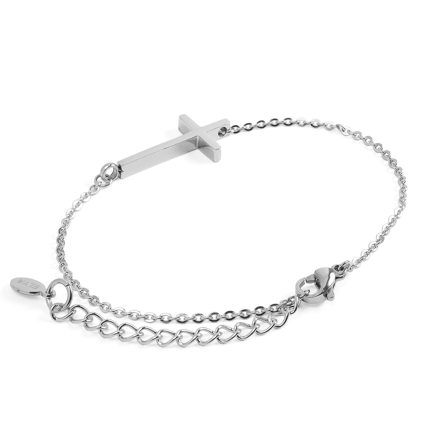 ELYA Women's Polished Sideways Cross Stainless Steel Bracelet