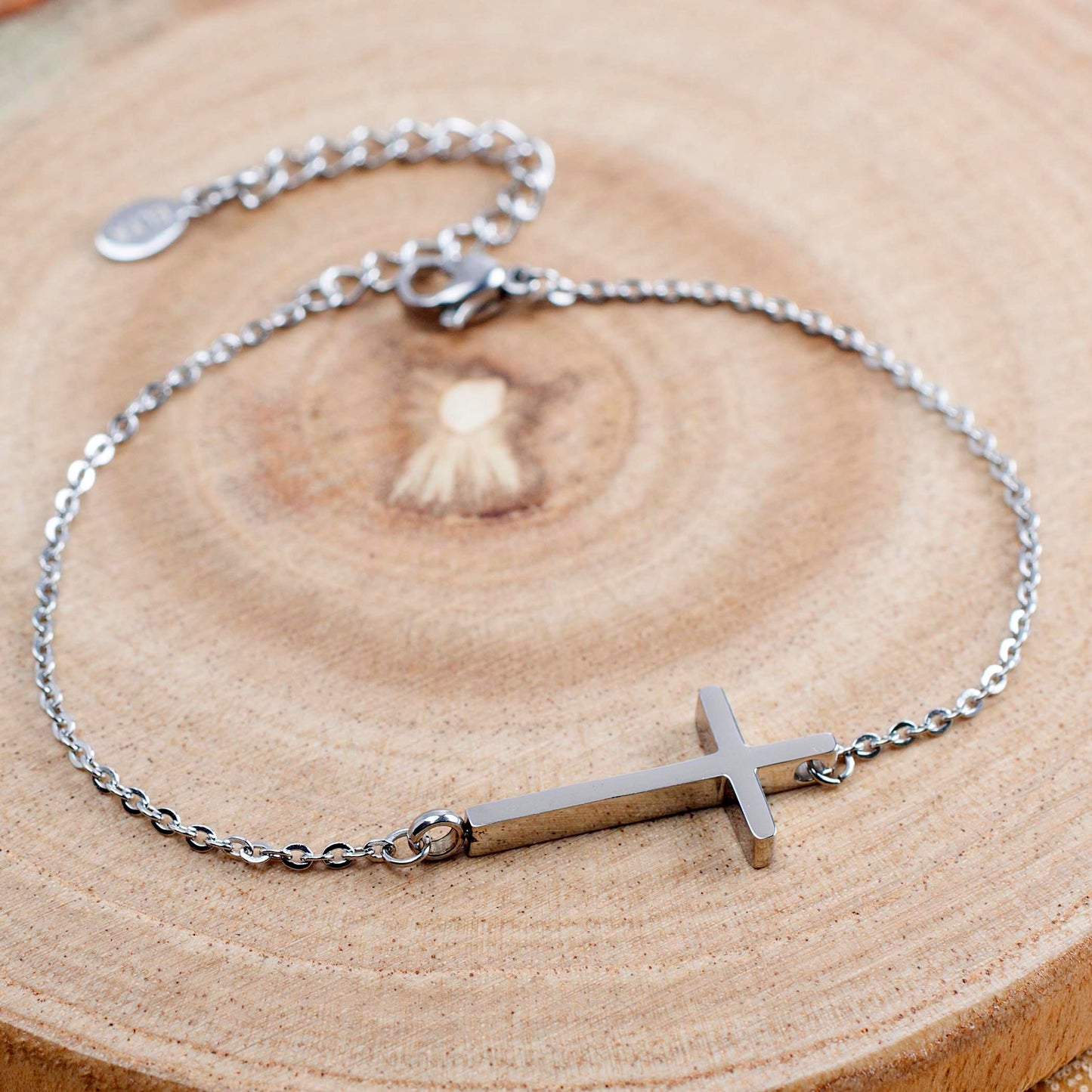 ELYA Women's Polished Sideways Cross Stainless Steel Bracelet