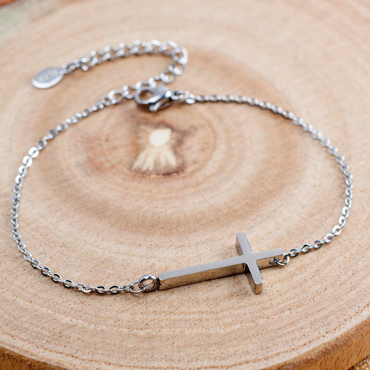 ELYA Women's Polished Sideways Cross Stainless Steel Bracelet