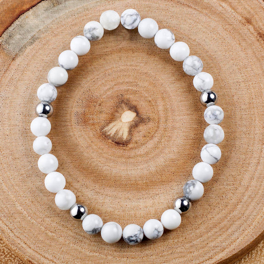 ELYA Women's White Turquoise Beaded Stainless Steel Bracelet