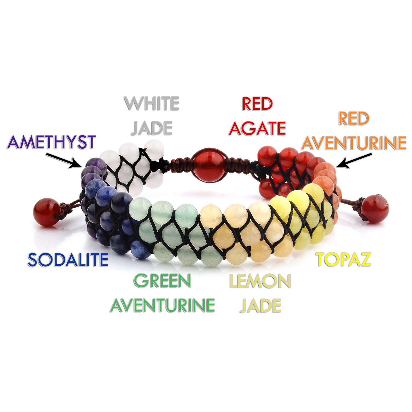 Men's Polished Multi Color Natural Stones Beaded Adjustable Bracelet