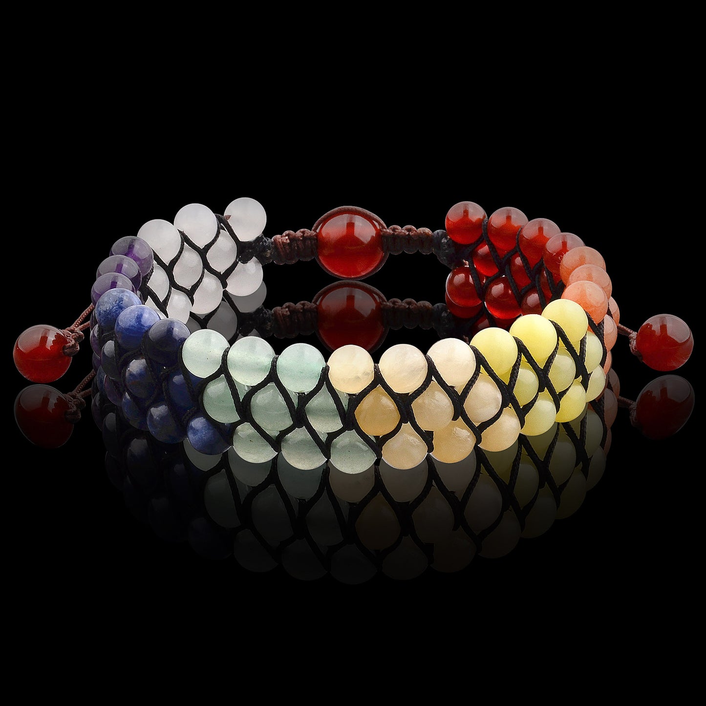 Men's Polished Multi Color Natural Stones Beaded Adjustable Bracelet