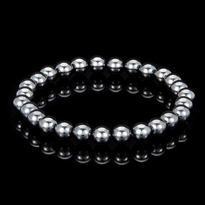 Polished Magnetic Hematite Round Stone Bead Stretch Bracelet (8mm Wide)