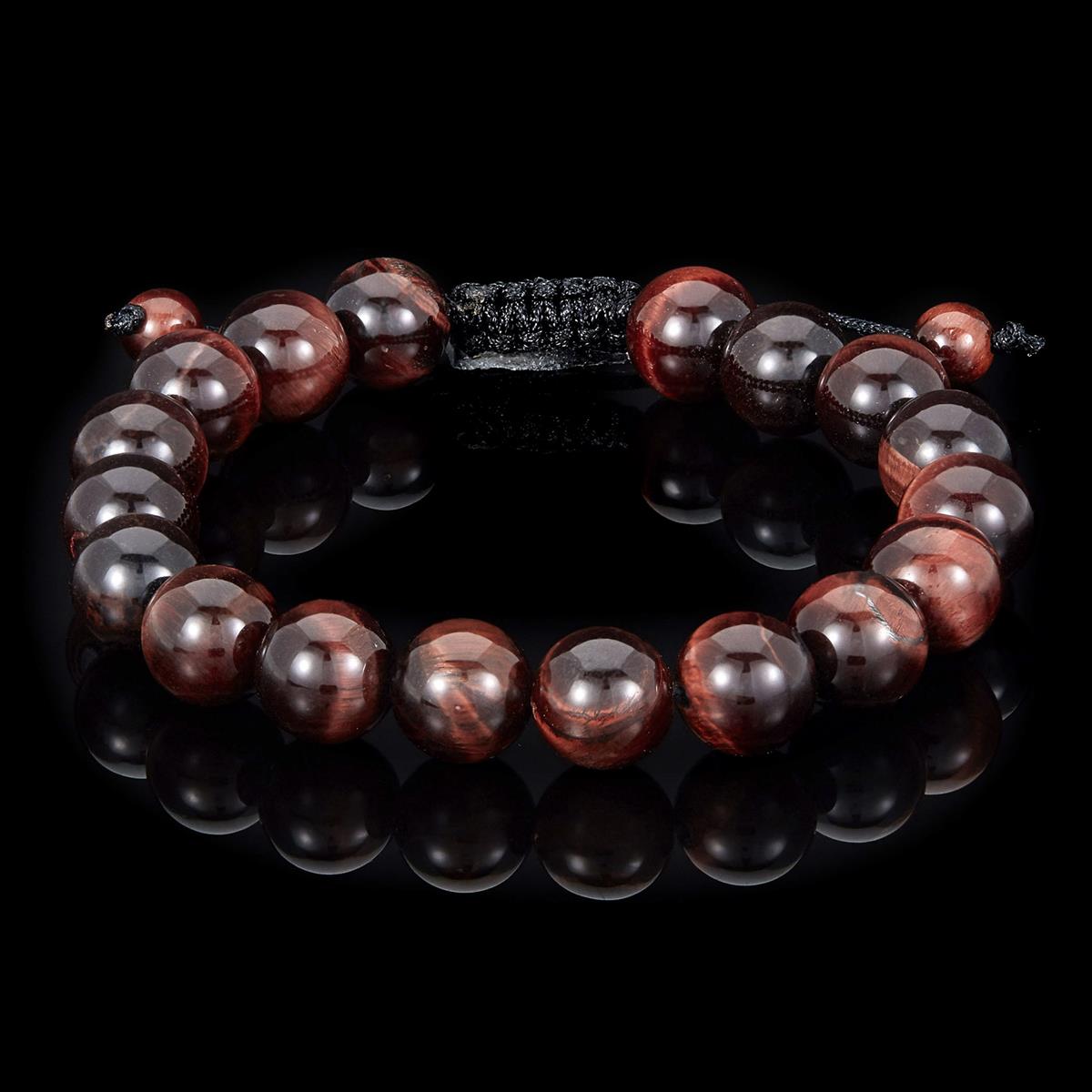 Crucible Jewelry Red Tiger Eye 10mm Polished Natural Stone Bead Adjustable Bracelet