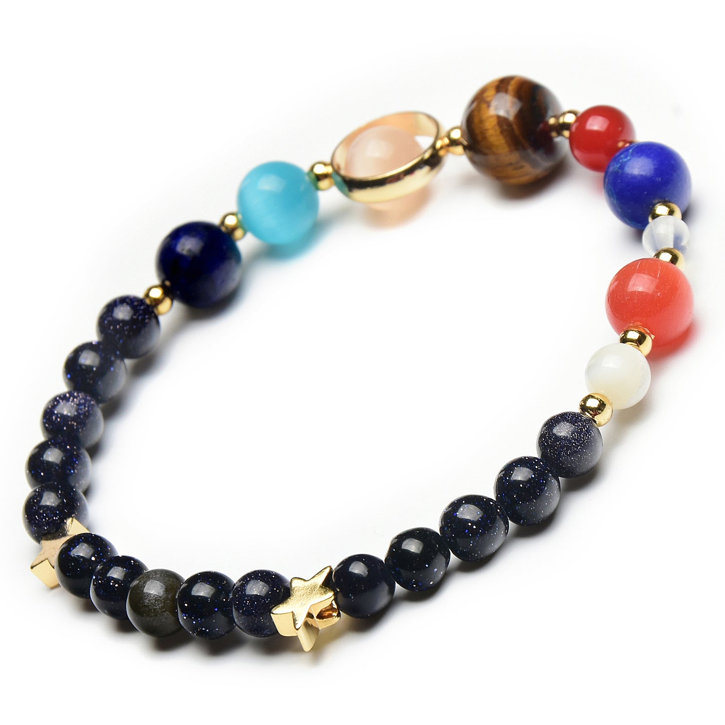 Solar System Natural Stone Bead Stretch Bracelet