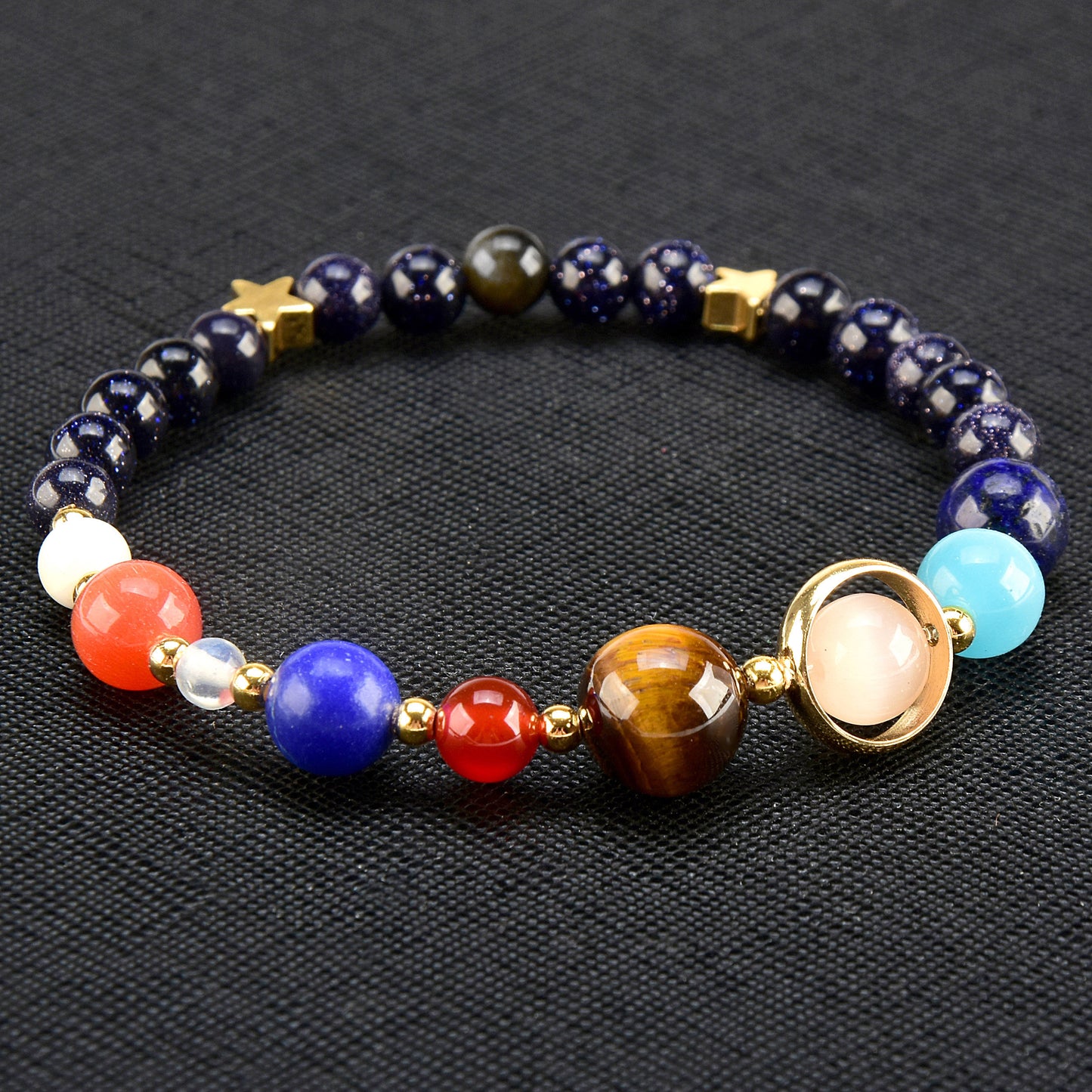 Solar System Natural Stone Bead Stretch Bracelet