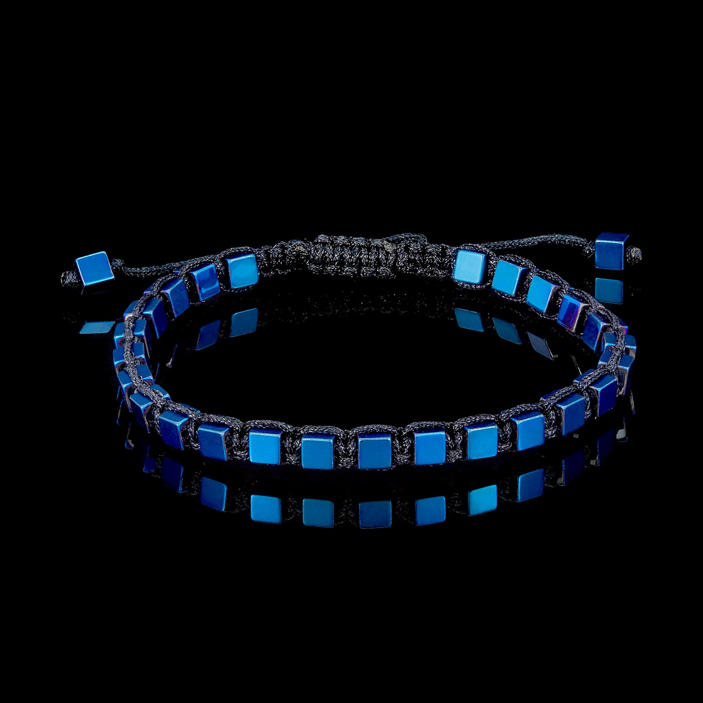 Small Hematite Cube Stone Adjustable Bracelet (4mm)