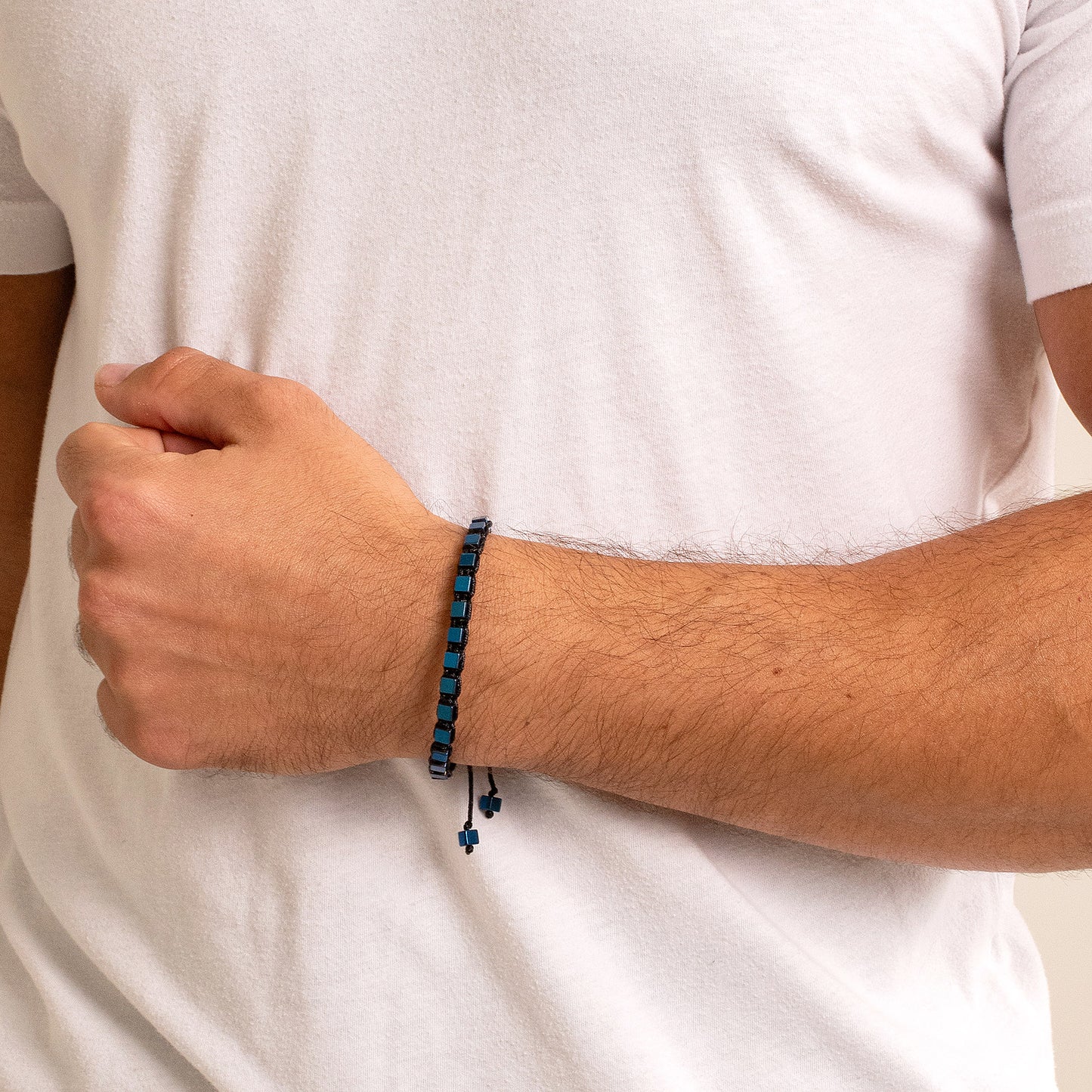 Small Hematite Cube Stone Adjustable Bracelet (4mm)