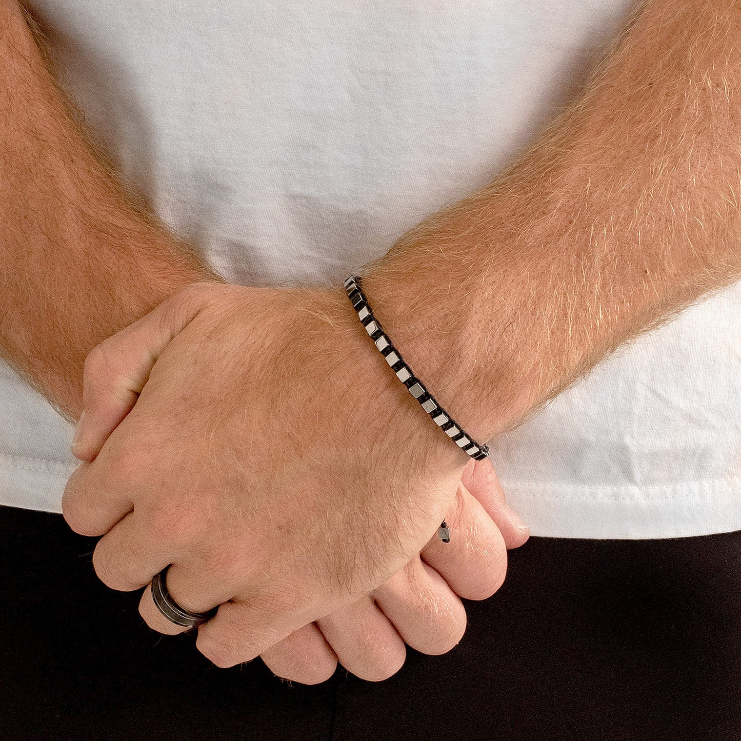 Small Hematite Cube Stone Adjustable Bracelet (4mm)