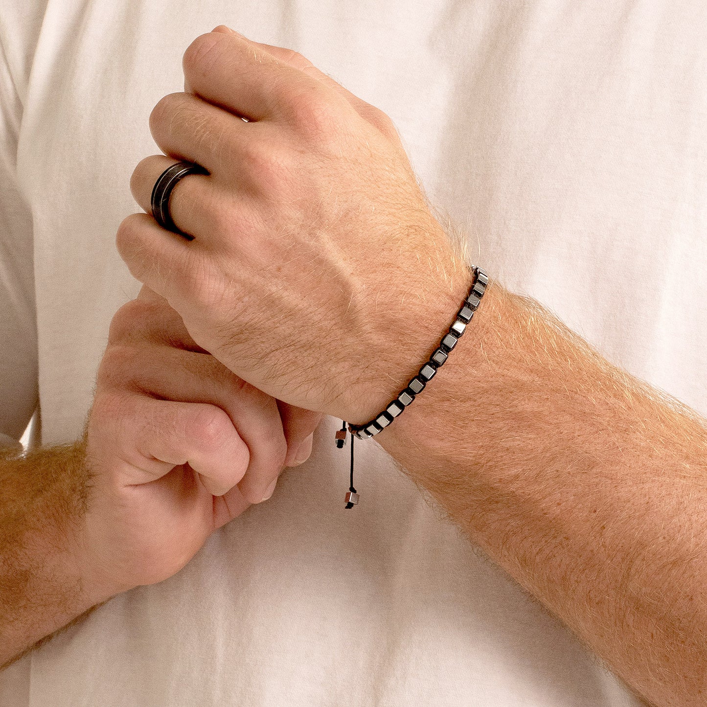 Small Hematite Cube Stone Adjustable Bracelet (4mm)