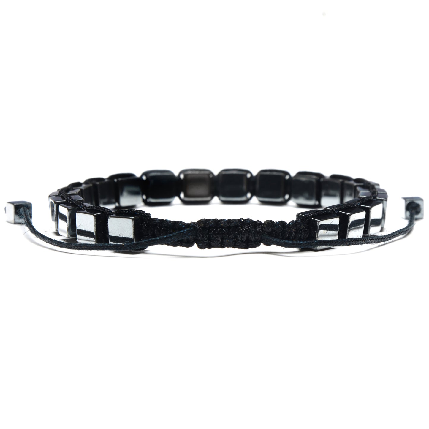 Medium Hematite Cube Stone Adjustable Bracelet (6mm)