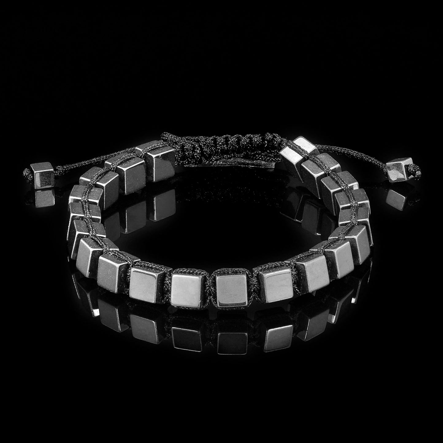 Medium Hematite Cube Stone Adjustable Bracelet (6mm)