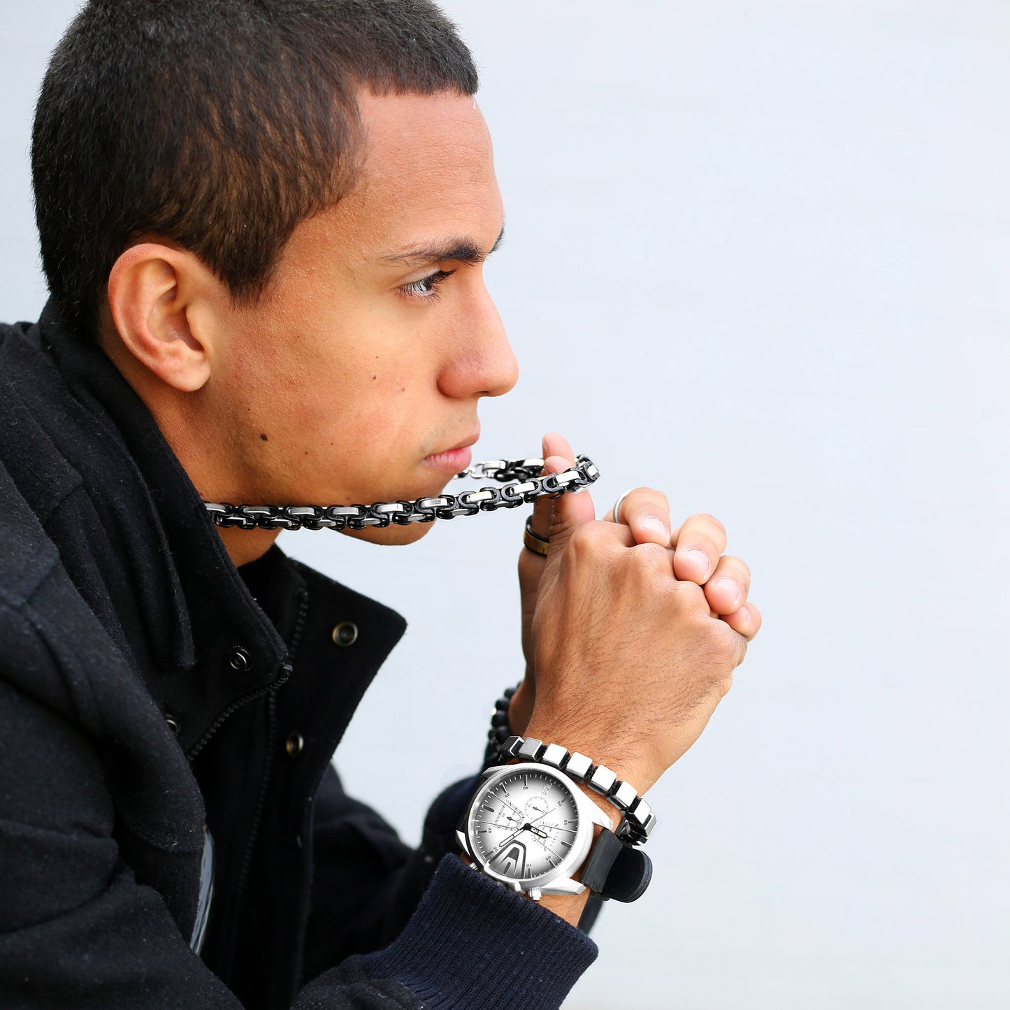Men's Large Hematite Cube Stone Adjustable Bracelet (8mm)