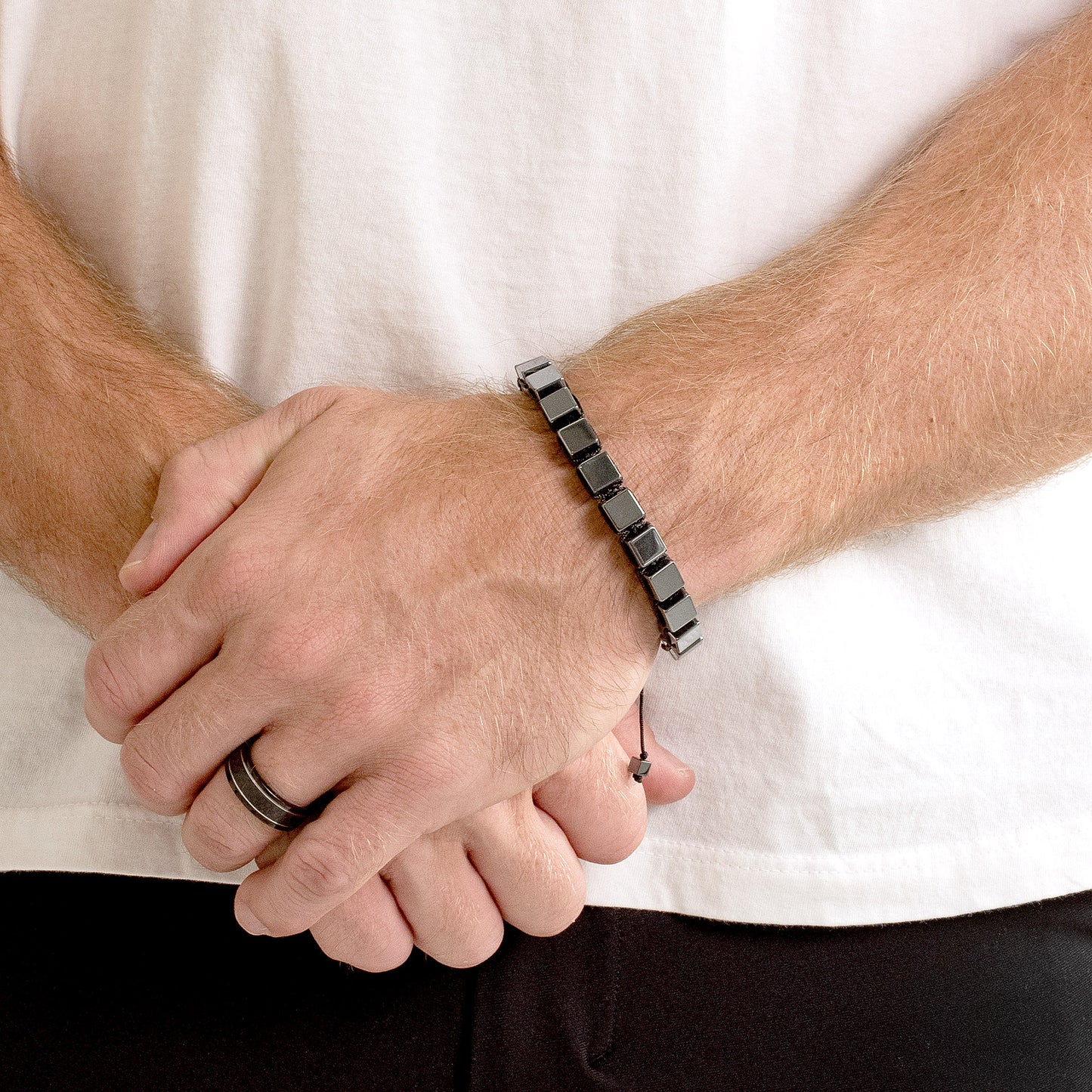 Large Hematite Cube Stone Adjustable Bracelet (8mm)