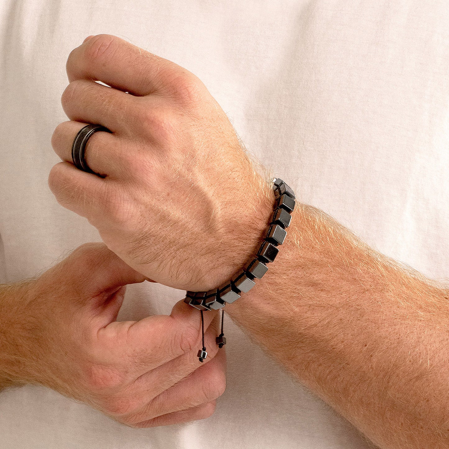 Large Hematite Cube Stone Adjustable Bracelet (8mm)
