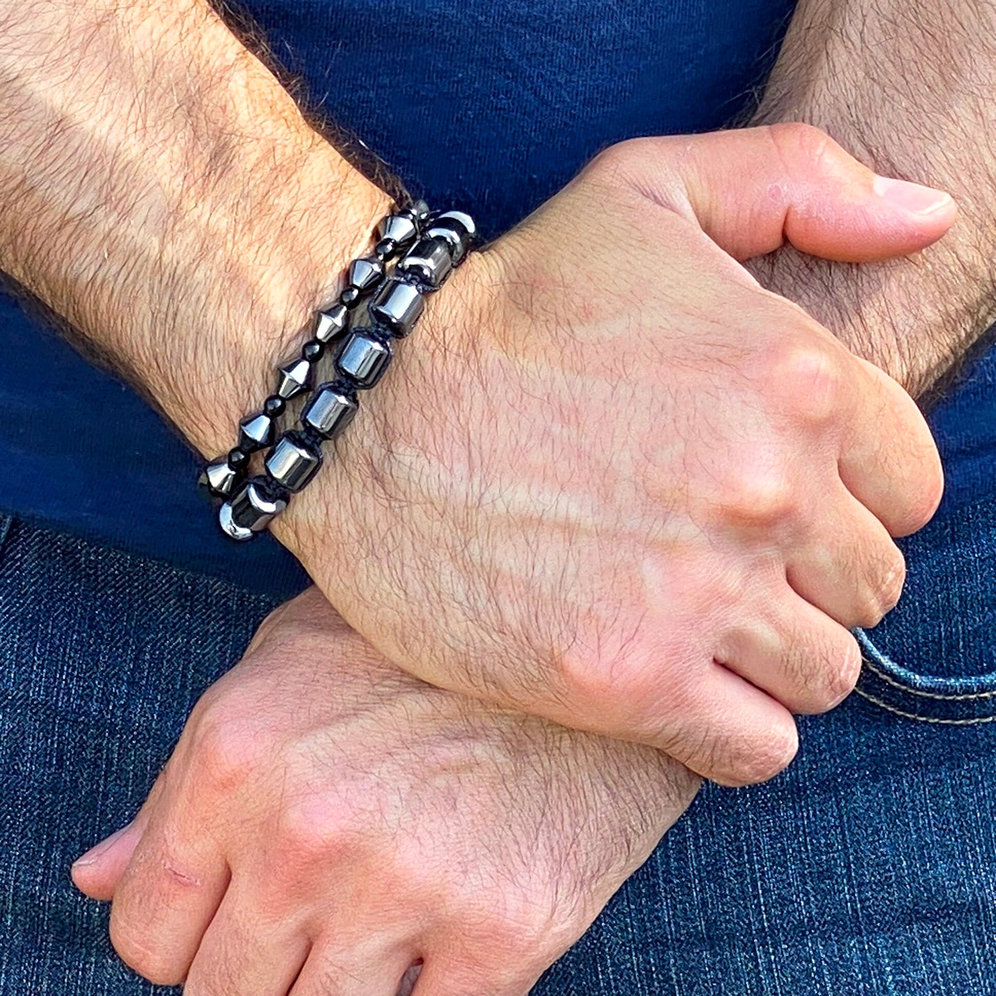 Hematite Stone Beaded Adjustable Bracelet (8mm)