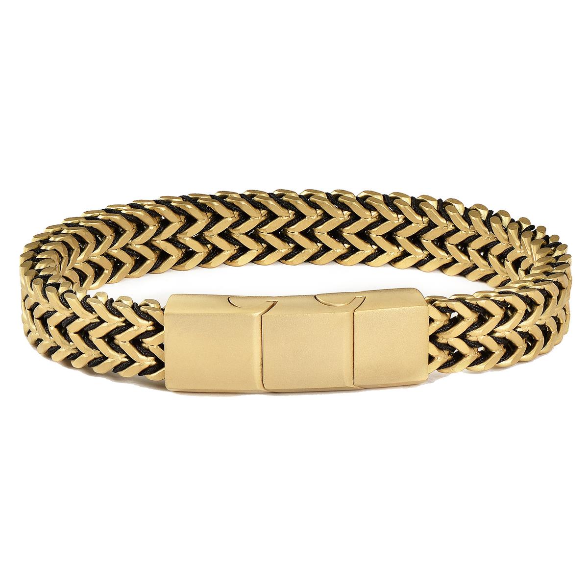 Crucible Jewelry Gold Matte Finish Stainless Steel Double Row Franco Chain Bracelet