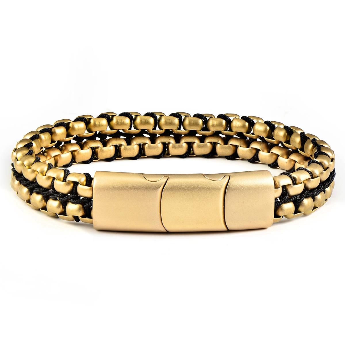 Crucible Jewelry Gold Matte Finish Stainless Steel Double Row Box Chain Bracelet