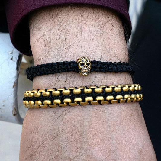 Crucible Jewelry Gold Matte Finish Stainless Steel Double Row Box Chain Bracelet