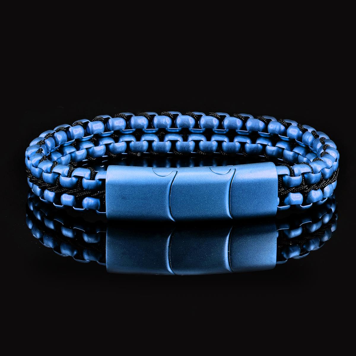 Crucible Jewelry Blue Matte Finish Stainless Steel Double Row Box Chain Bracelet