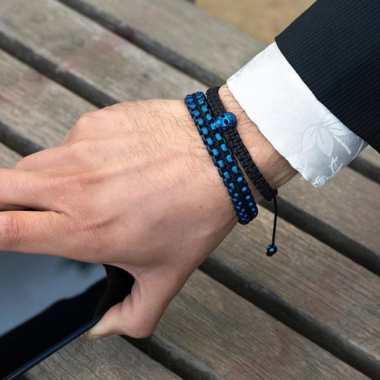 Crucible Jewelry Blue Matte Finish Stainless Steel Double Row Box Chain Bracelet