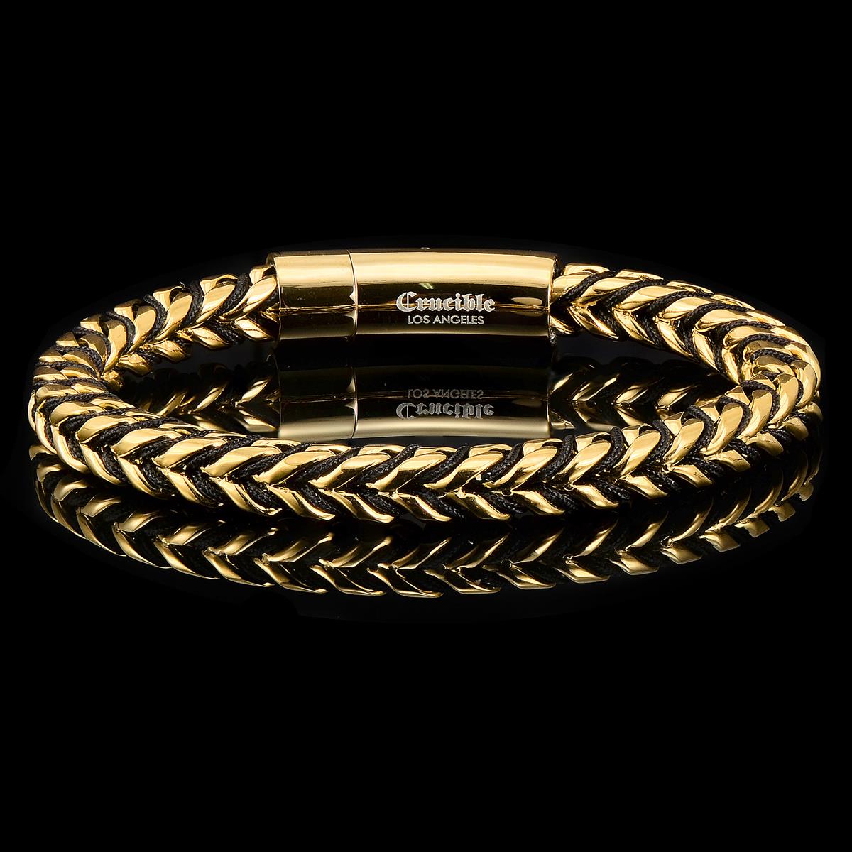 Crucible Jewelry Gold Polished 8mm Stainless Steel Franco Chain Bracelet