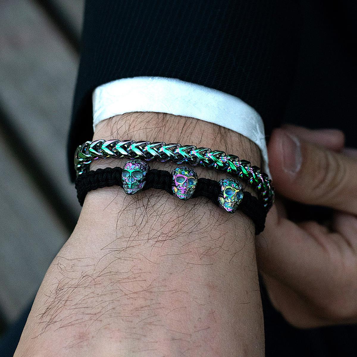 Crucible Jewelry Blue Polished 6mm Stainless Steel Franco Chain Bracelet - 8"