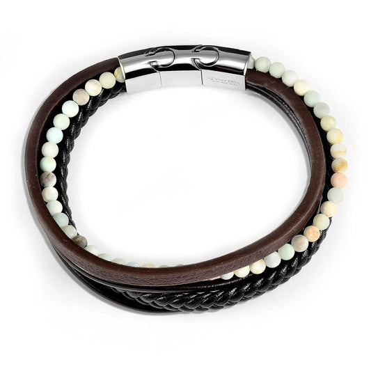 Crucible Jewelry Black/Brown Leather with Matte Amazonite Bracelet