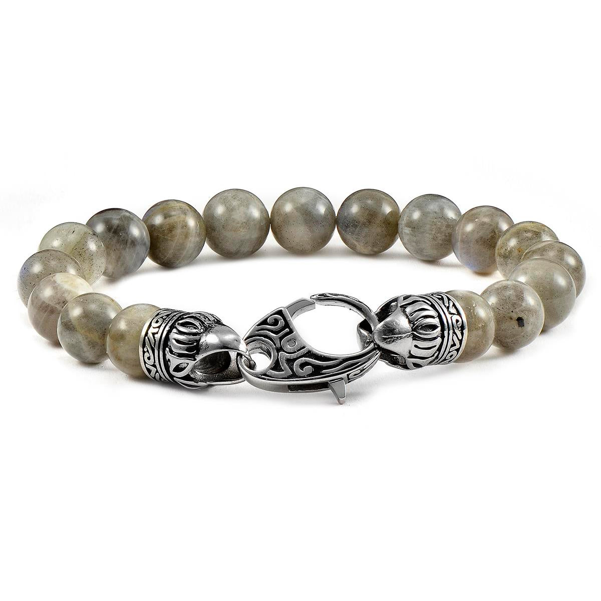 Crucible Jewelry 10mm Labradorite Bead Bracelet with Stainless Steel Antiqued Lobster Clasp