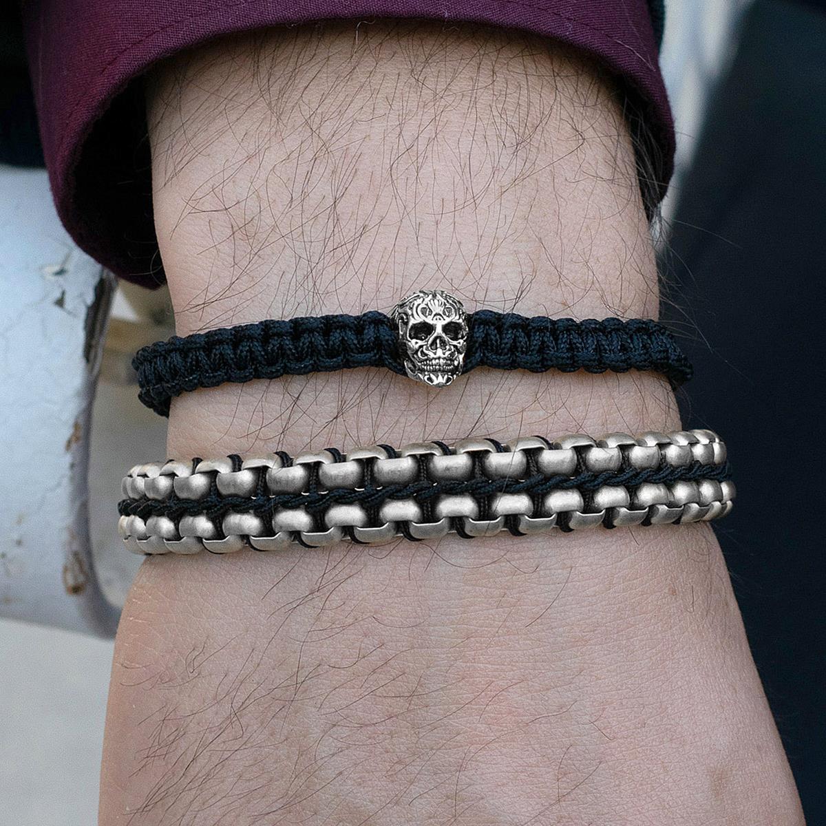 Crucible Jewelry Skull on Shocker Tie Woven Bracelet