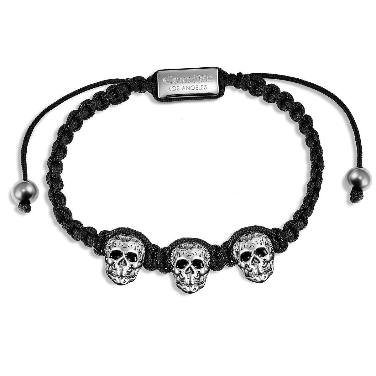 Crucible Jewelry Three Skulls on Shocker Tie Woven Bracelet