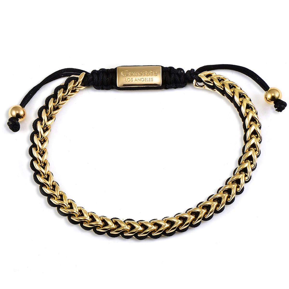 Gold Stainless Steel 6mm Franco Chain Bracelet with Woven Black Cord on Shocker Tie