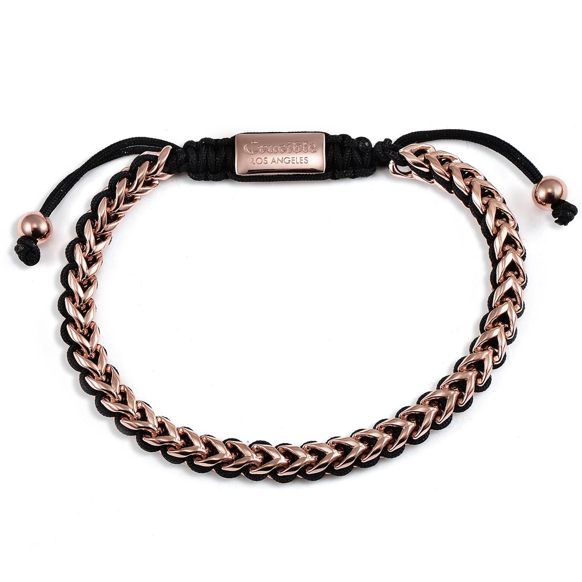 Gold Stainless Steel 6mm Franco Chain Bracelet with Woven Black Cord on Shocker Tie