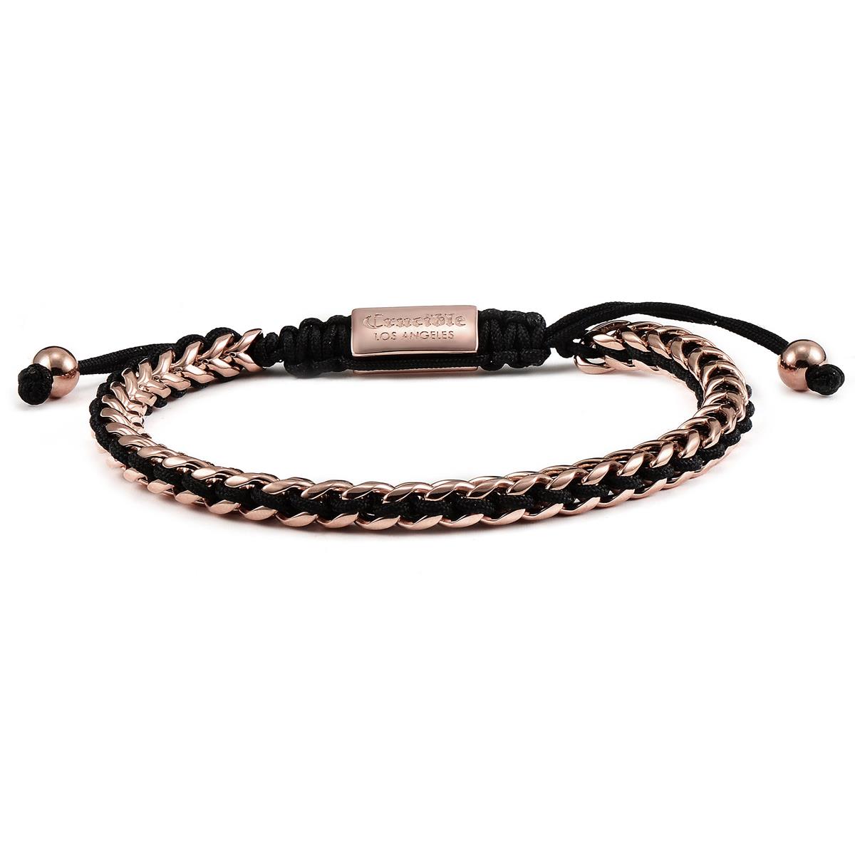 Gold Stainless Steel 6mm Franco Chain Bracelet with Woven Black Cord on Shocker Tie
