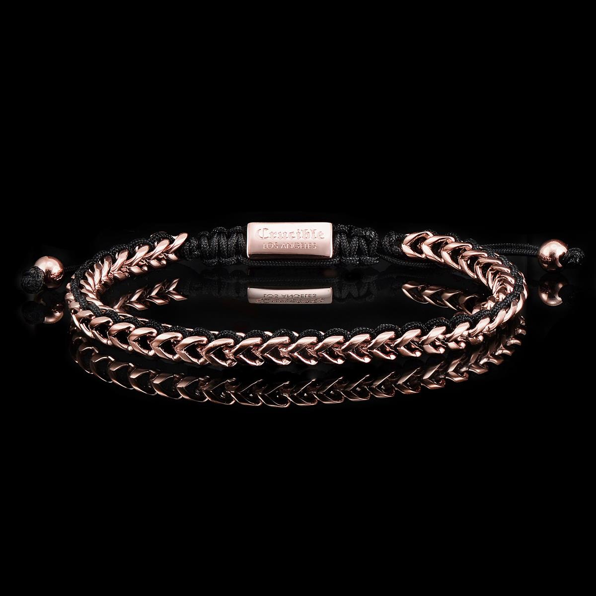 Gold Stainless Steel 6mm Franco Chain Bracelet with Woven Black Cord on Shocker Tie