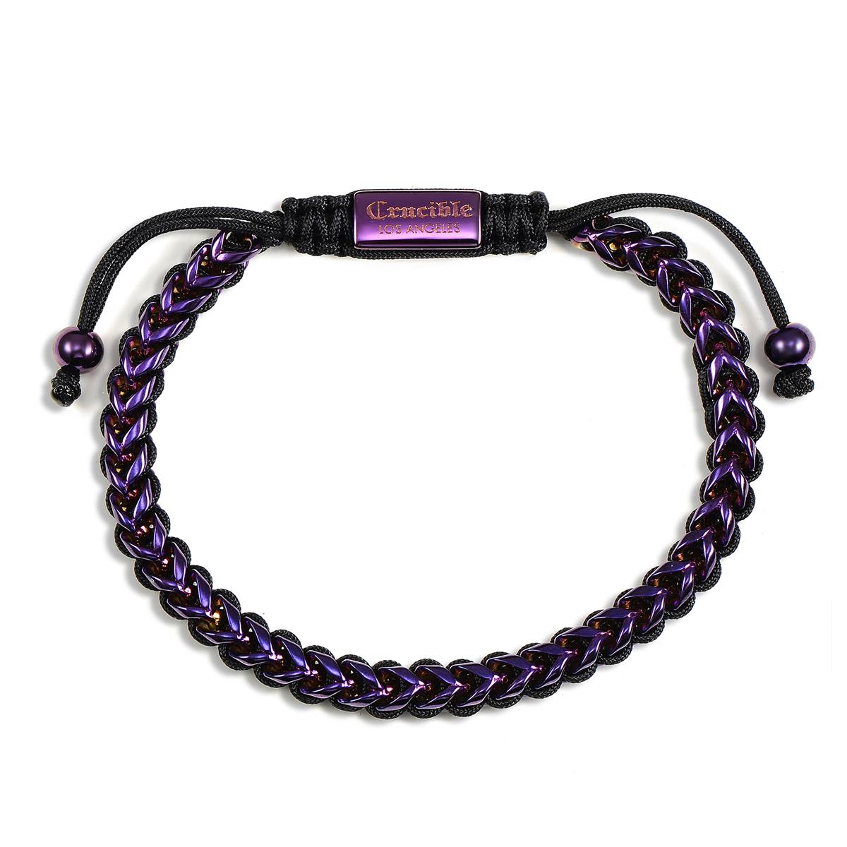 Gold Stainless Steel 6mm Franco Chain Bracelet with Woven Black Cord on Shocker Tie