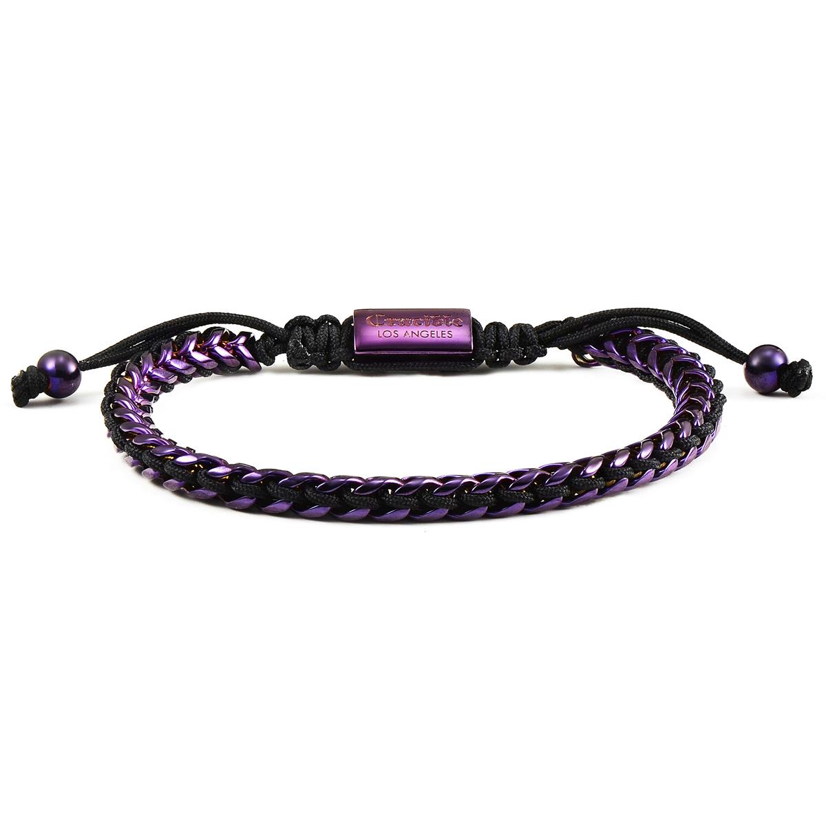 Gold Stainless Steel 6mm Franco Chain Bracelet with Woven Black Cord on Shocker Tie